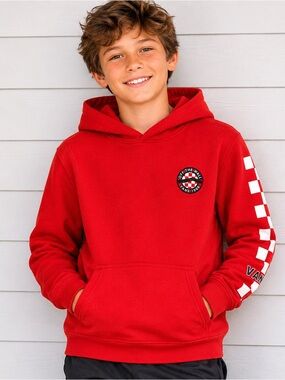 Vans Kids - Burnt Orange Off The Wall Hoodie - Size Small - Checkerboard Sleeve